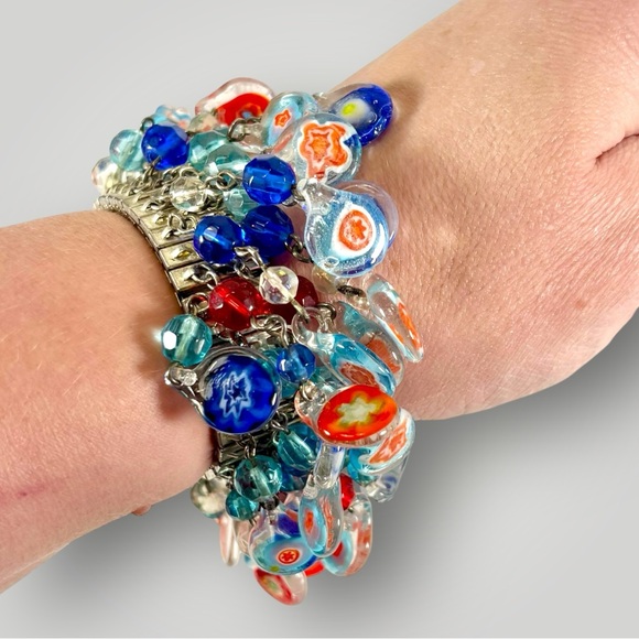 Fabulous Italian Millefiori Murano Glass CHA CHA Expansion Bracelet - Picture 4 of 5